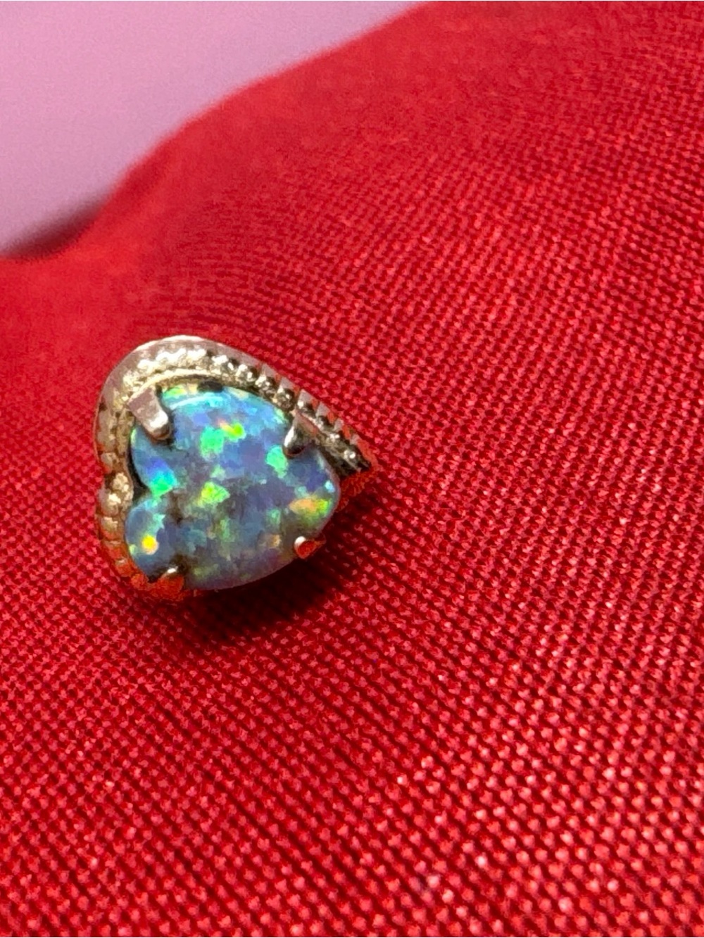 10K Yellow Gold Opal Heart Stud Earring- Only One Earring, Gold Earring